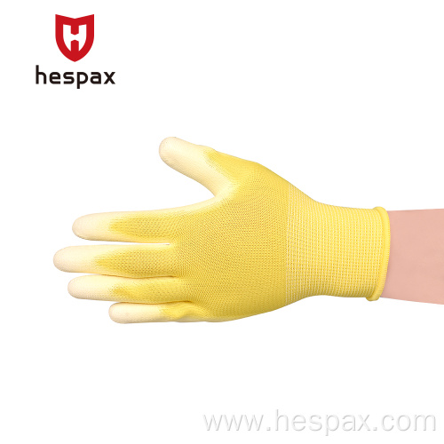 Hespax Anti-static Yellow PU Safety Protective Hand Glove